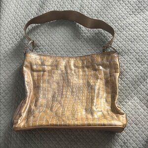 Brighton Glossy Brown Crocodile Shoulder Bag